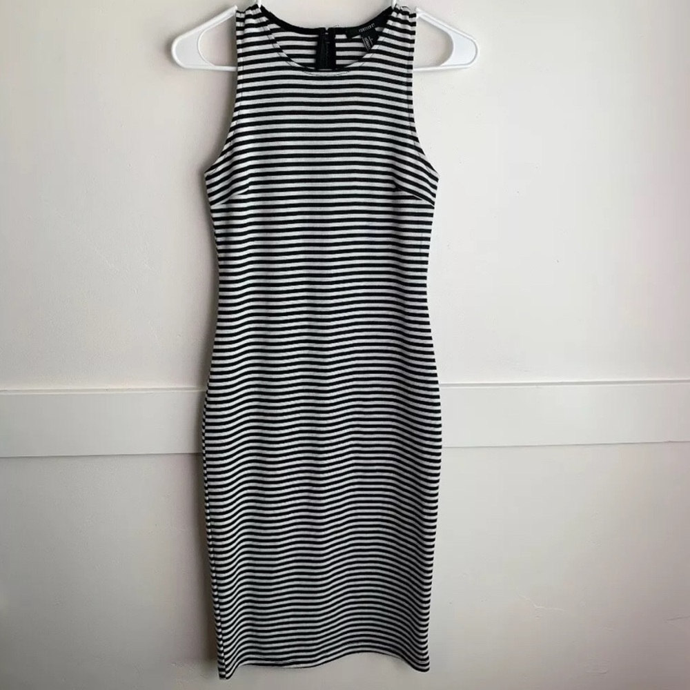 FOREVER 21 Black & White Striped Sleeveless Midi Dress - Picture 1 of 6